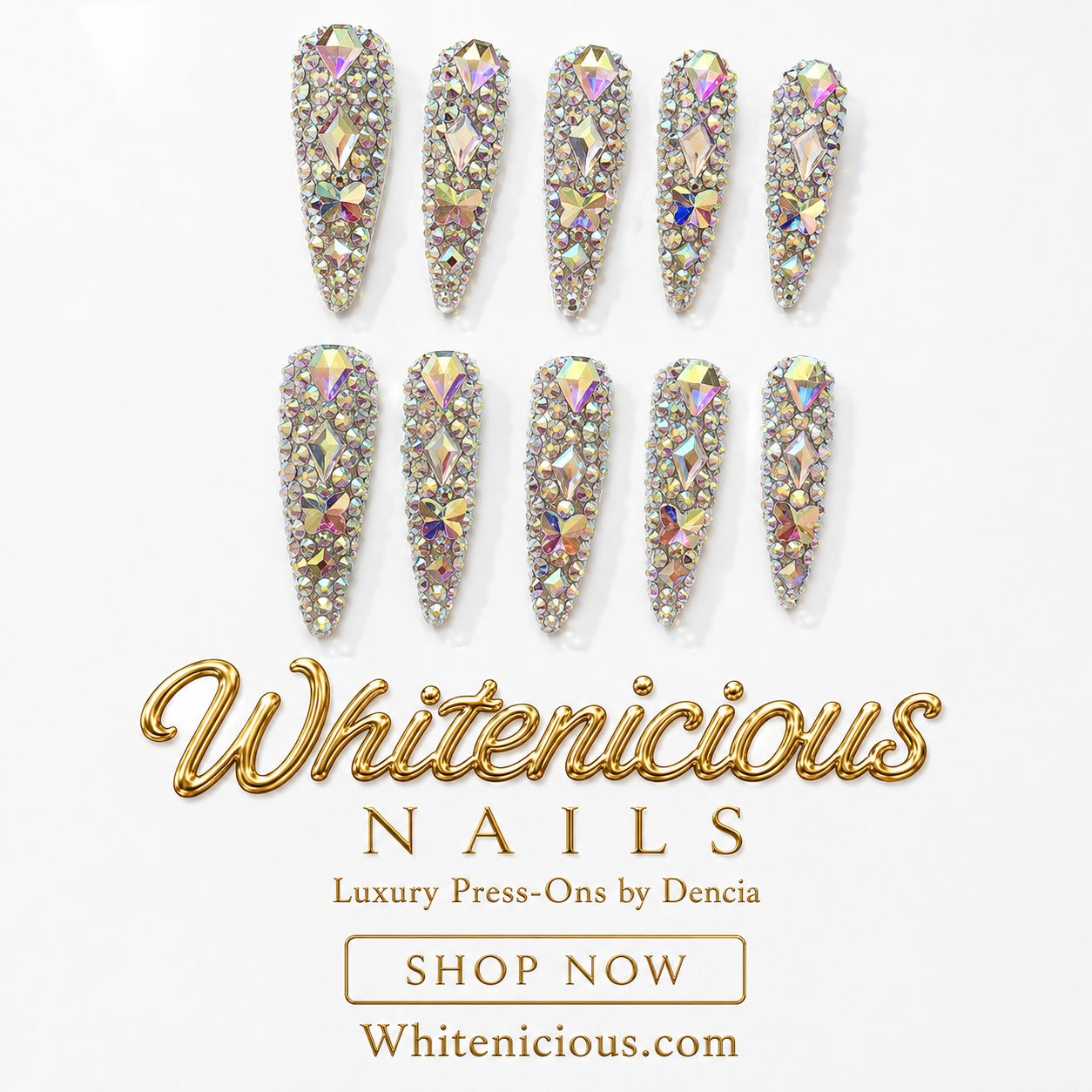 AB Crystal Press On Stiletto Nails