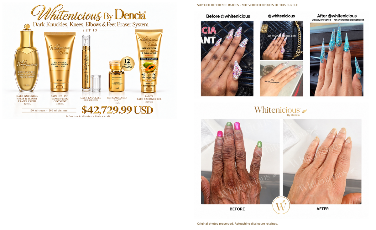 Set 13 — product lineup and supplied reference collages, not verified bundle results; retouching disclosure retained.